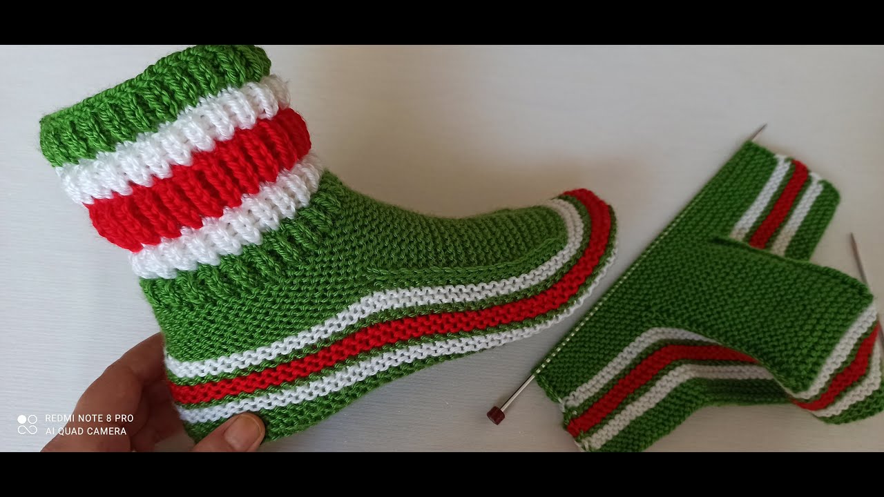 YILBAŞI ÇORABI ÖRELİM ( İKİ ŞİŞ İLE BOT PATİK ) CHRISTMAS SOCKS