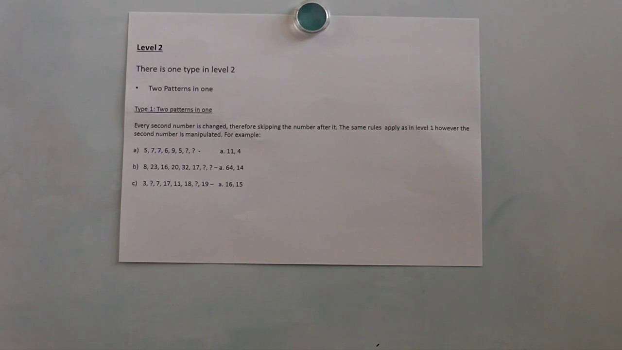 Number Sequence level 2 example vid