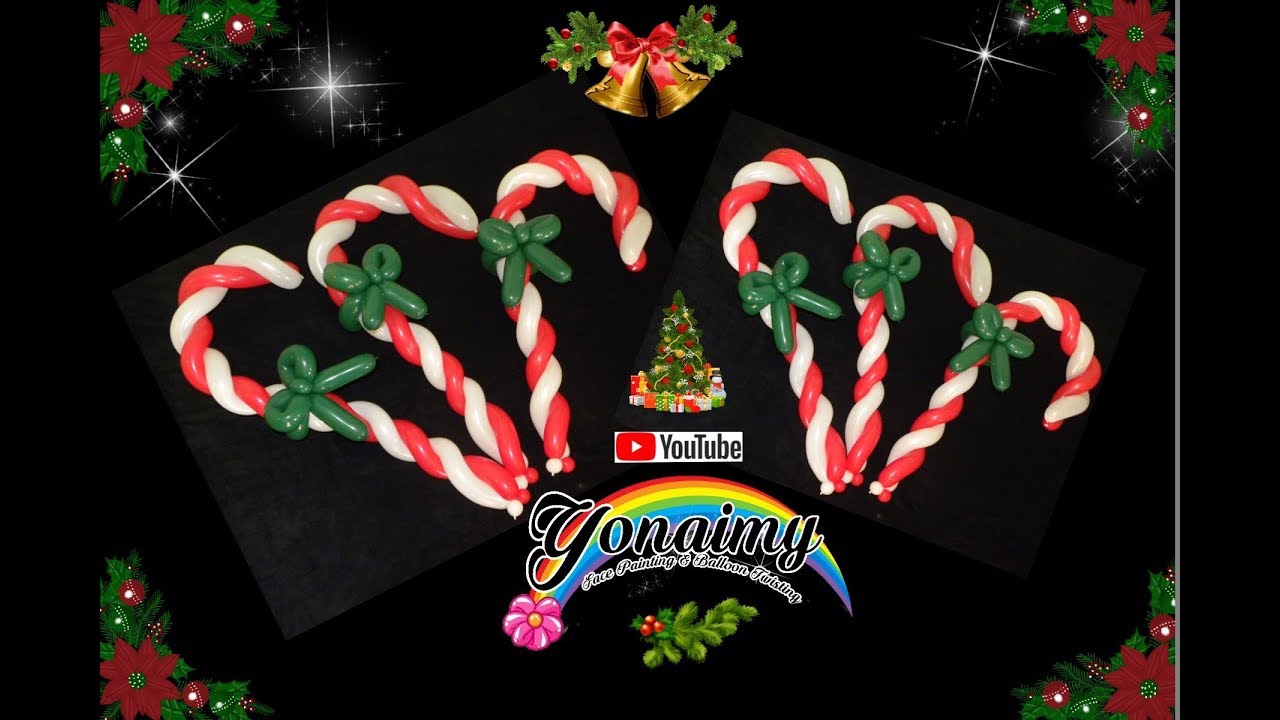 BASTON  NAVIDEÑO HECHO CON GLOBOS .- Christmas Candy Cane .