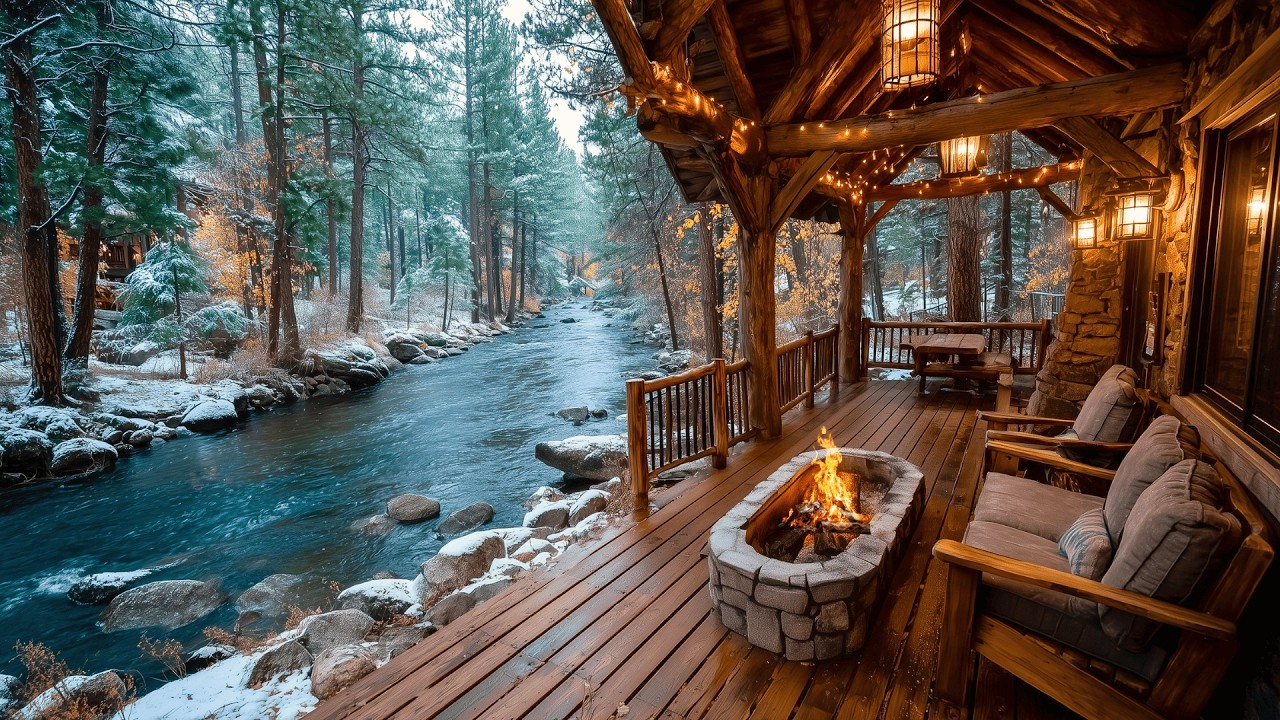 This Cozy Winter Riverside Porch Firepit & Nature Sounds Scene Feels Like a Secret