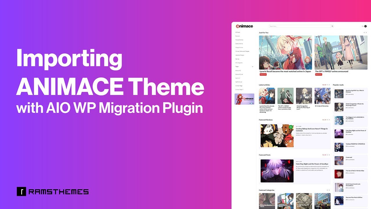 IMPORT ANIMACE WordPress Anime Theme with WP AIO Migration Plugin