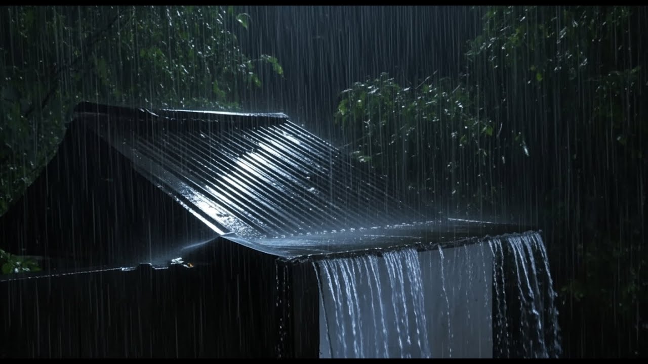 Goodbye Insomnia — Perfect Heavy Rain Sounds on Roof During Rainy Night