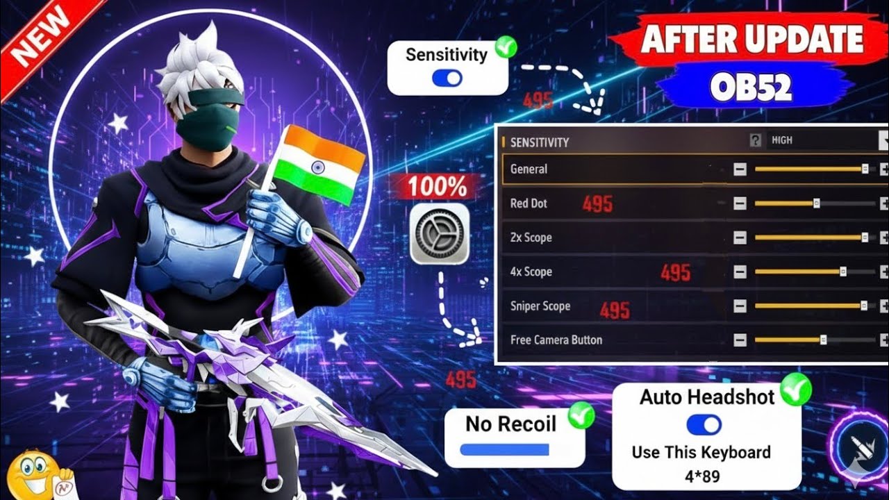 Free Fire Max Headshot Setting After Update 2026 ⚡Best Sensitivity Settings ⚙️| Ob 52 Sensitivity