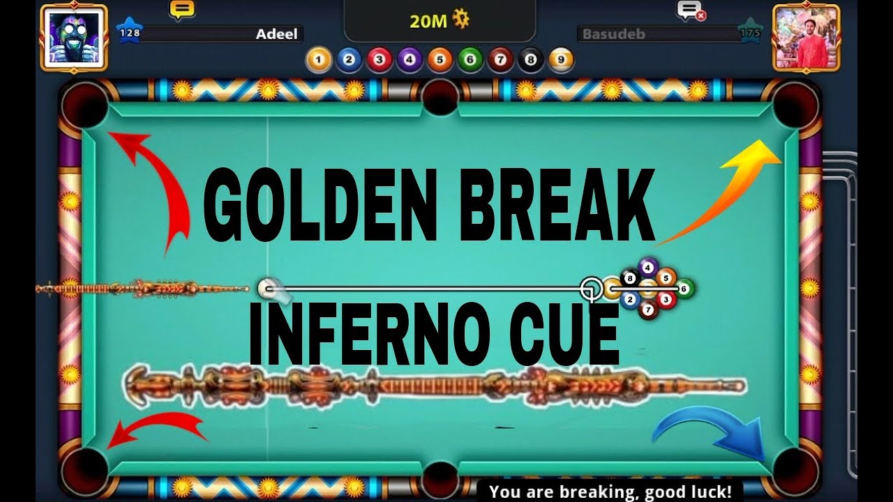 GOLDEN BREAK WITH INFERNO CUE !!ONE SHOT WIN 😍!!9 BALL POOL!!! LATEST GOLDEN BREAK WITH INFERNO CUE