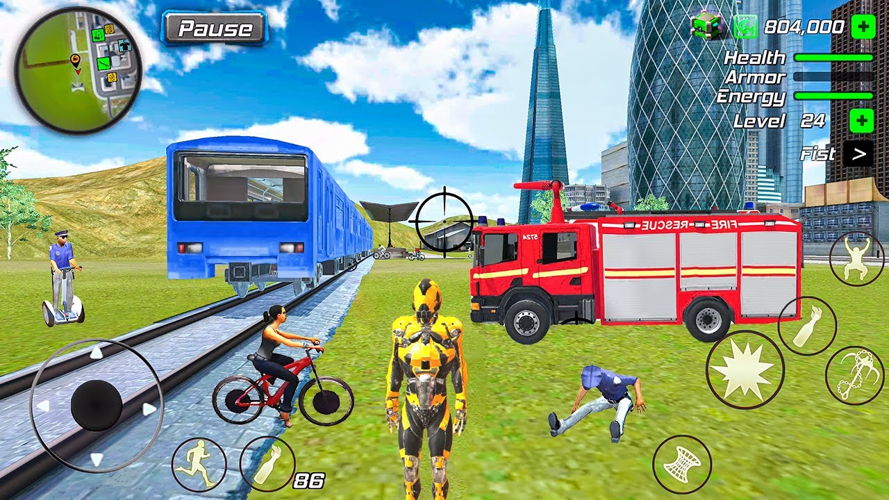 Steel Robot Hero Driving Bike Car and Fire Truck in Open World - Android GamePlay