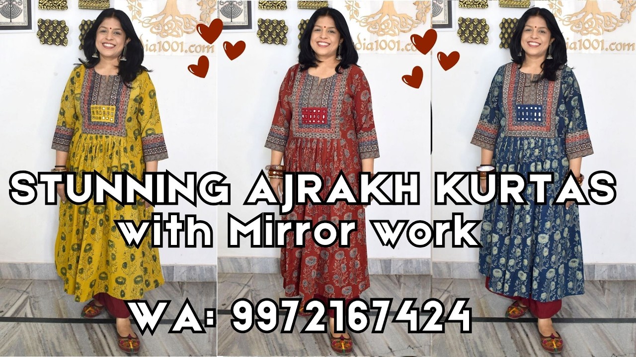 6Feb STUNNING AJRAKH KURTAS with Mirror work. WA 9972167423 by India1001