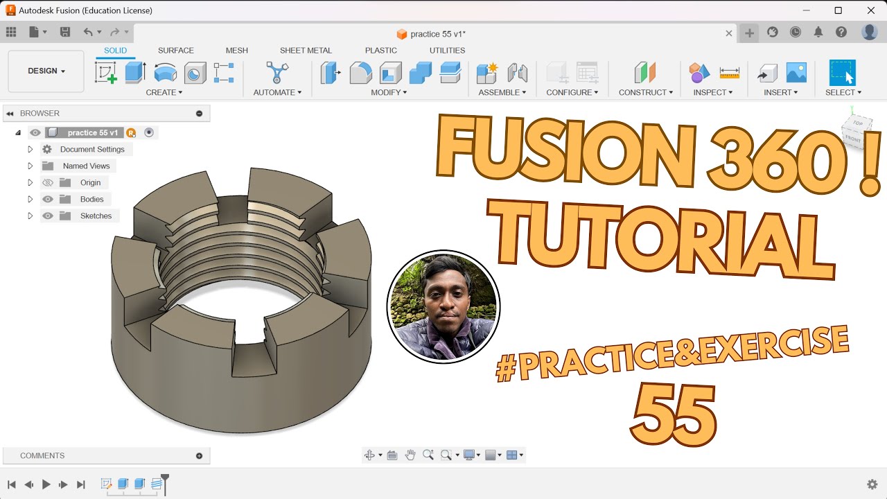 ONLY NEED 5 MINUTES TO MAKE CASTLE NUT IN FUSION 360 | PRACTICE 55