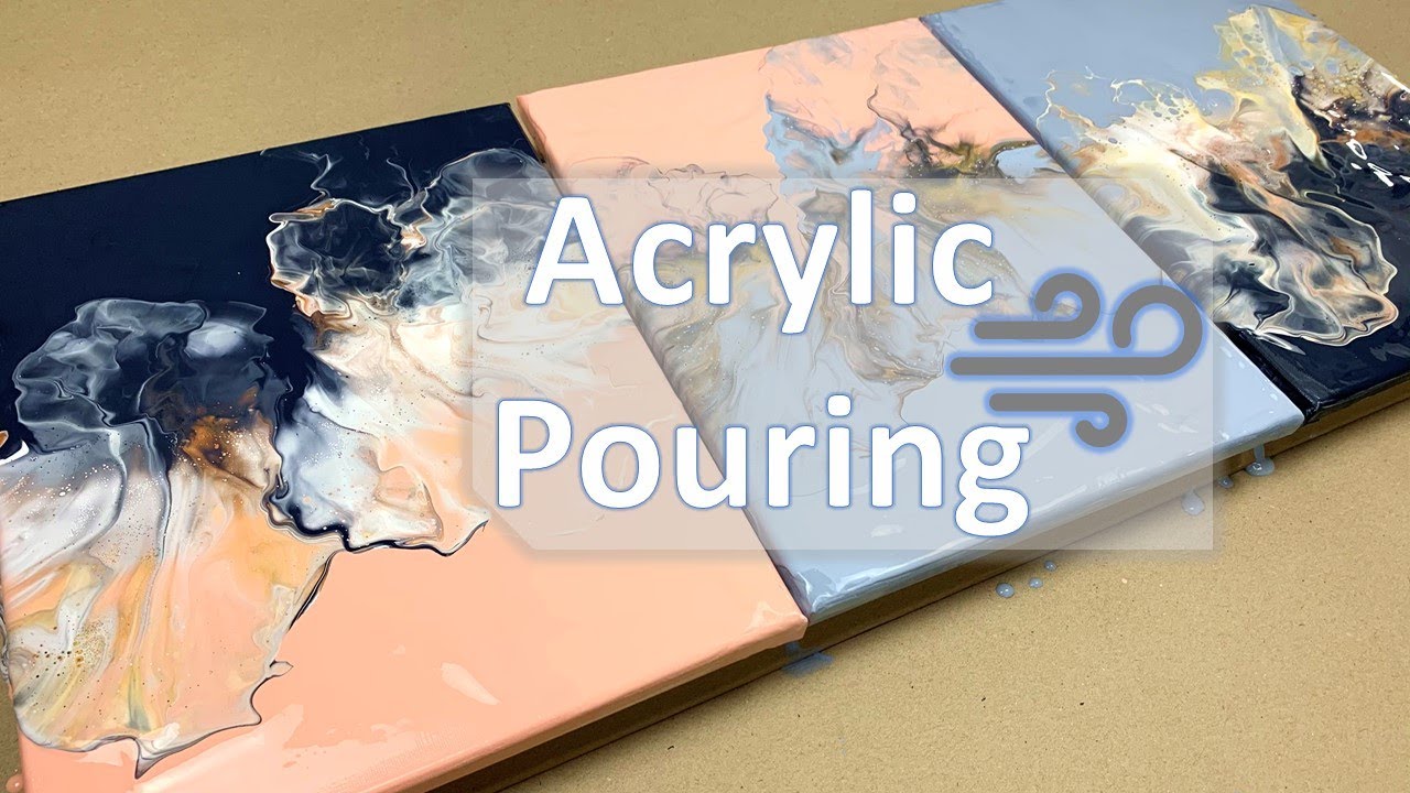 Triptych Split Color Dutch Pour Acrylic Pouring Tutorial - Payne's Grey, Pink and Metallic