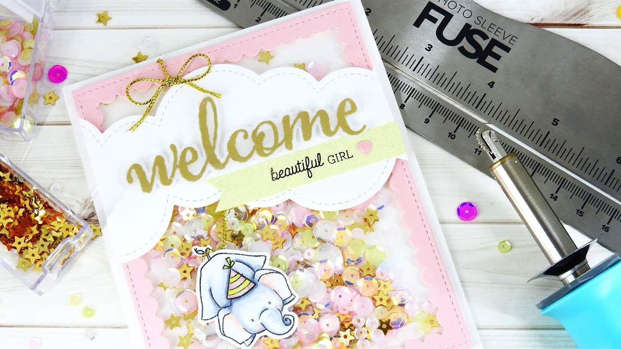 Baby Girl Shaker Card with Fuse Tool by Pretty Pink Posh