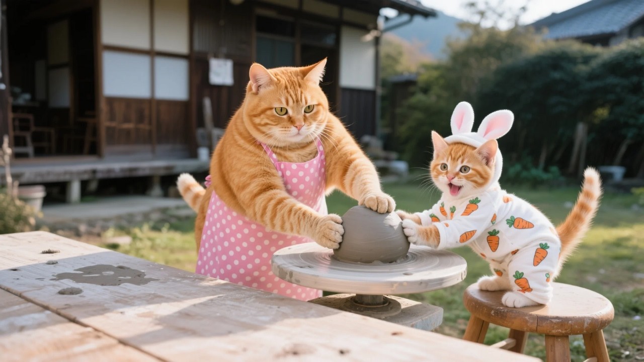 Grandma Cat Is Sad After a Broken Ceramic Vase😿 — Ginger Kitten & Mama Cat Make a New One for Her ❤️