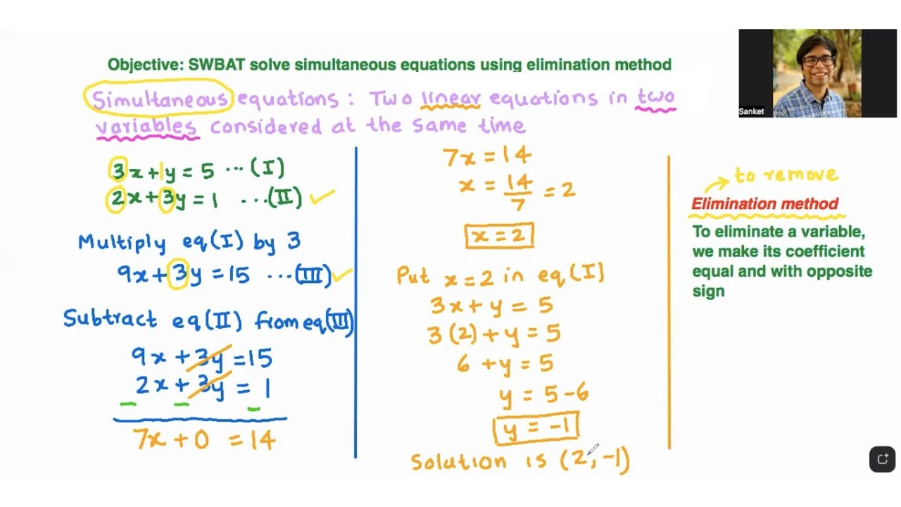 Grade 9- SWBAT solve simultaneous equations using elimination method