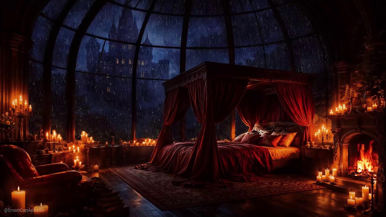 Sleeping in a Fantasy Castle - Rain,Fireplace & Thunder Sounds