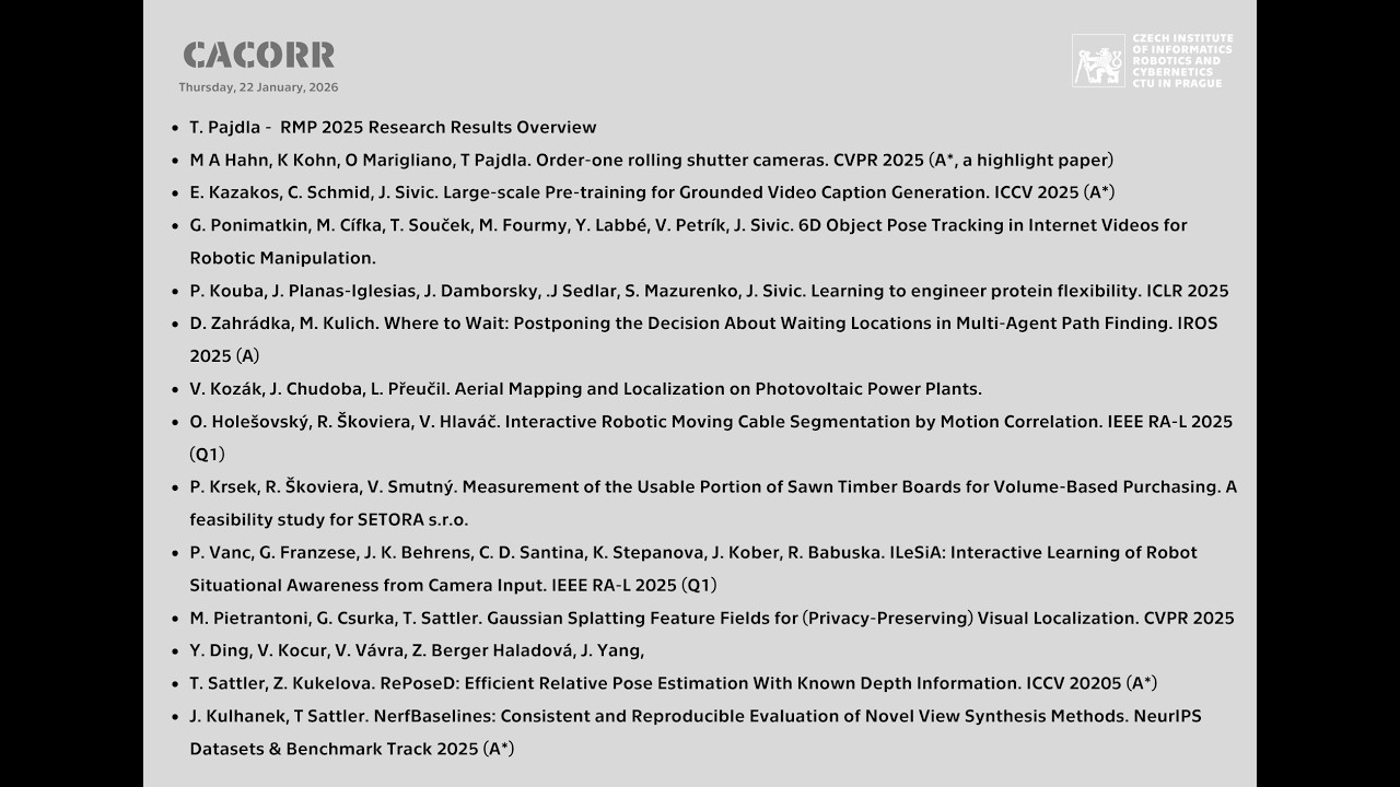 CACORR 2026 - Robotics and machine perception (RMP, Tom&aacute;&scaron; Pajdla)