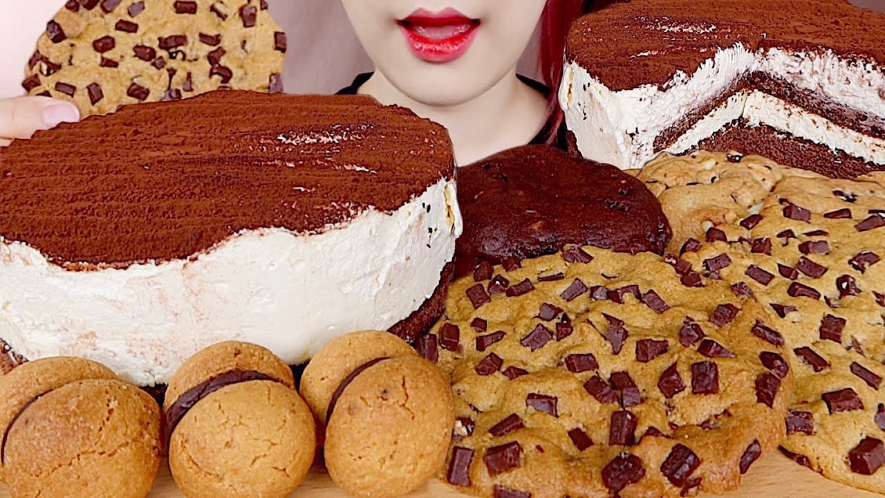 ASMR TIRAMISU CAKE, CHOCOLATE COOKIES MUKBANG 티라미수 케이크, 초콜릿 칩 쿠키  먹방 eating sounds