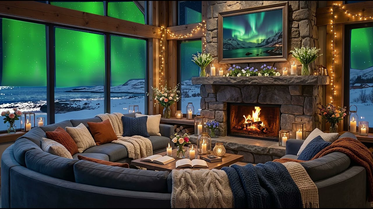 Luxurious Nordic Cabin + Northern Lights Ambience - Fireplace, Relax, Sleep, Study