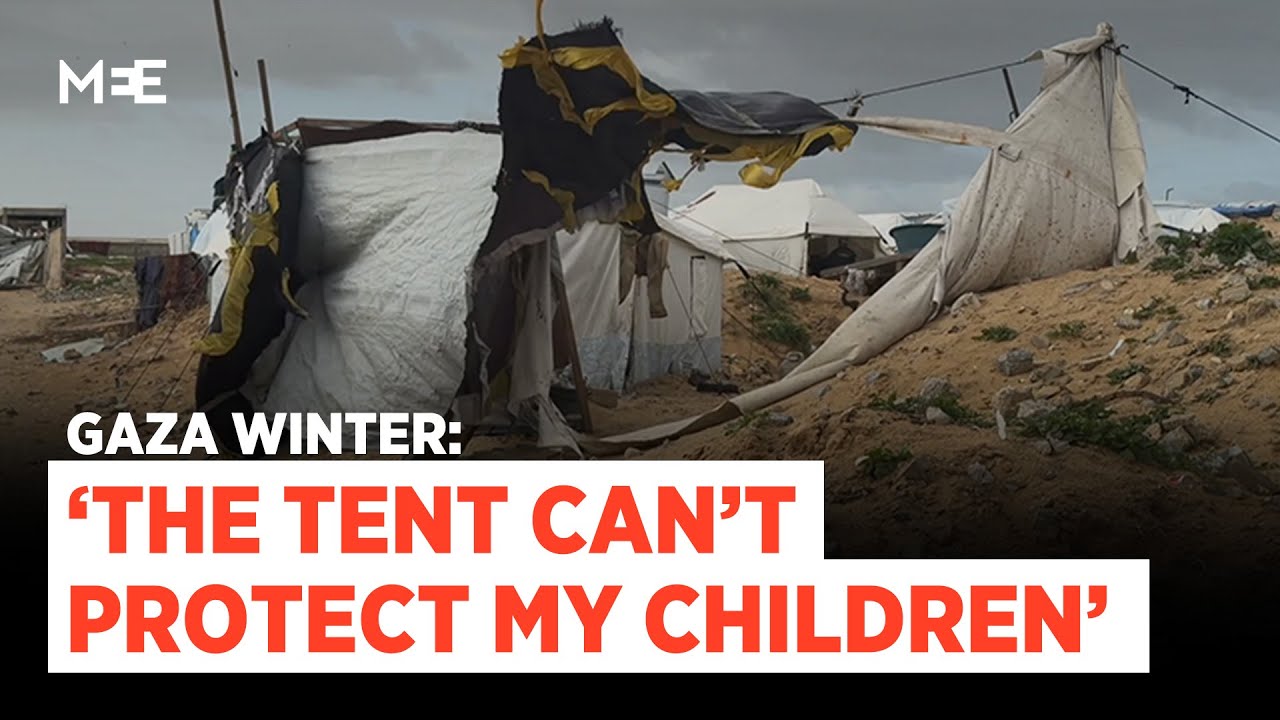 Displaced Palestinians in Khan Younis struggle as strong winds tear apart their tents