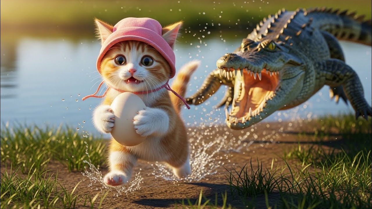 Crocodile Attacks as a Kitten Steals an Egg | Mama Cat  Save Her Baby 😺 Emotional Animal Story 😭🔥 