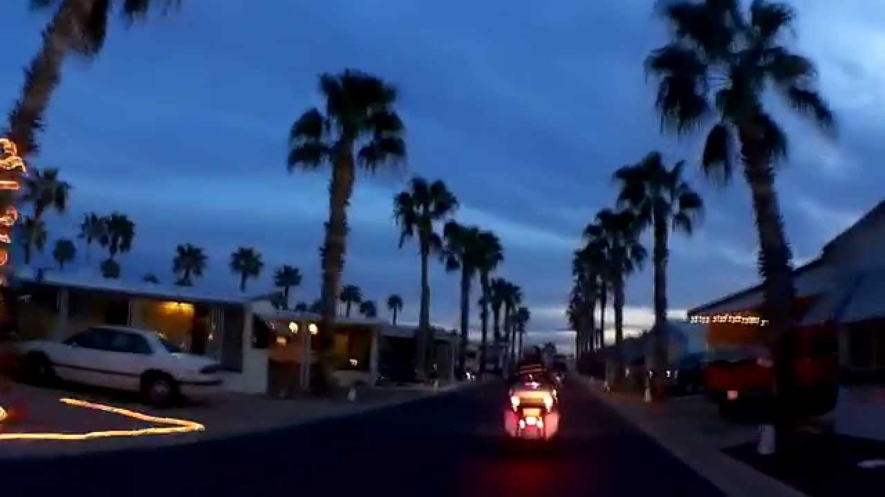 Entering Val Vista Village RV Resort in Mesa, AZ after a 362-mile motorcycle ride