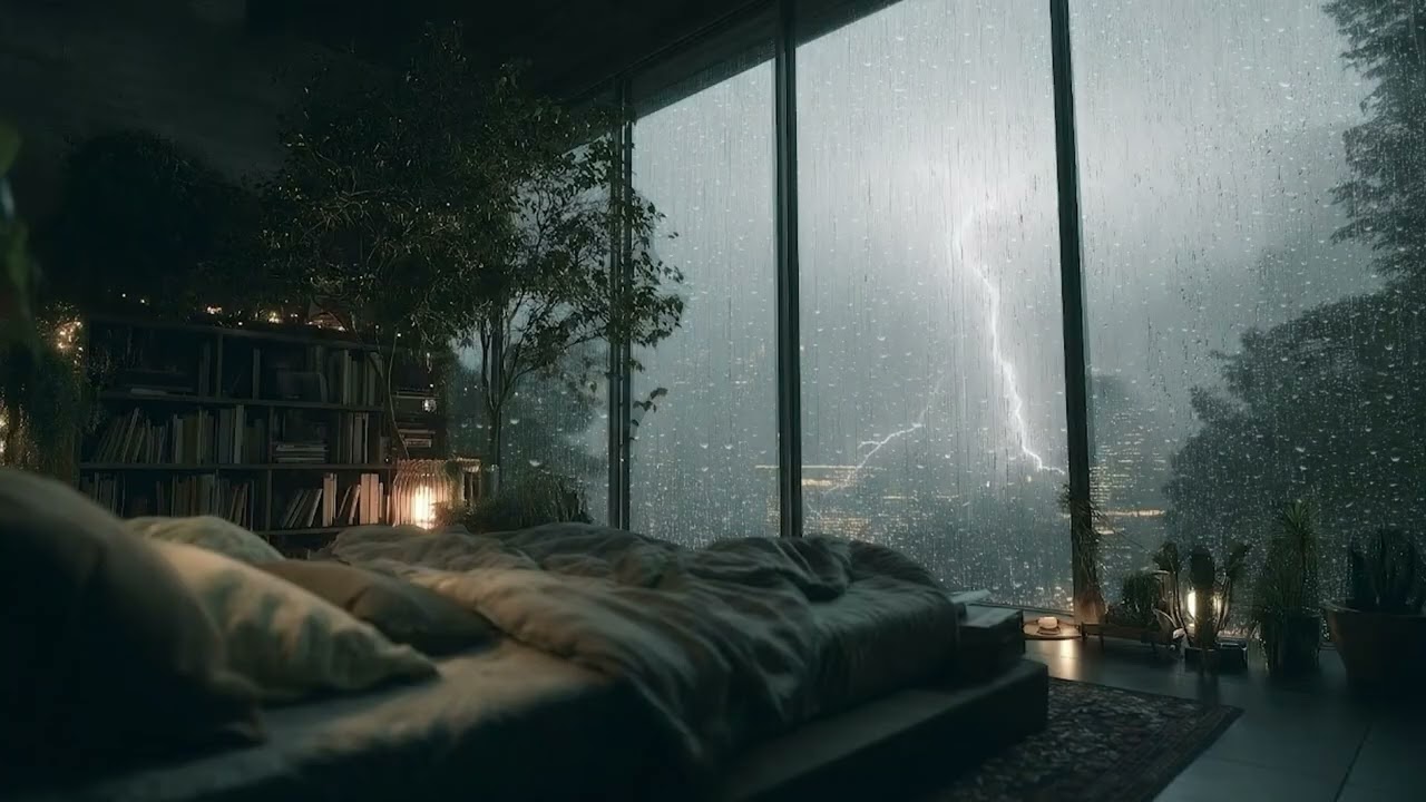 Late-Night Rain and Soft Thunder with Annie Above a Sleeping City | Calm Storm Sounds 🌧️⚡🌃