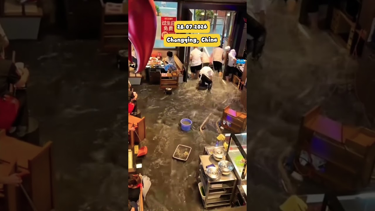Flash Flood Rushes Into Restaurant in Chongqing, China #Shorts
