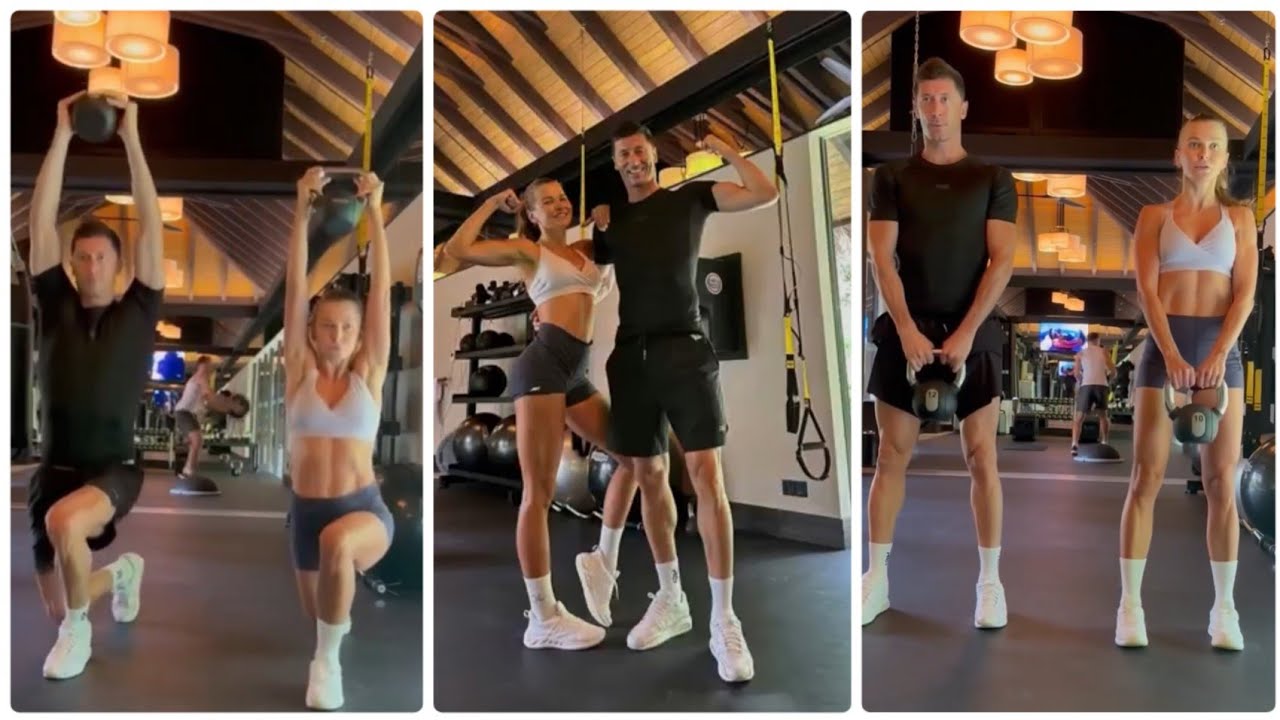 Lewandowski and his wife body workout together || soccer10