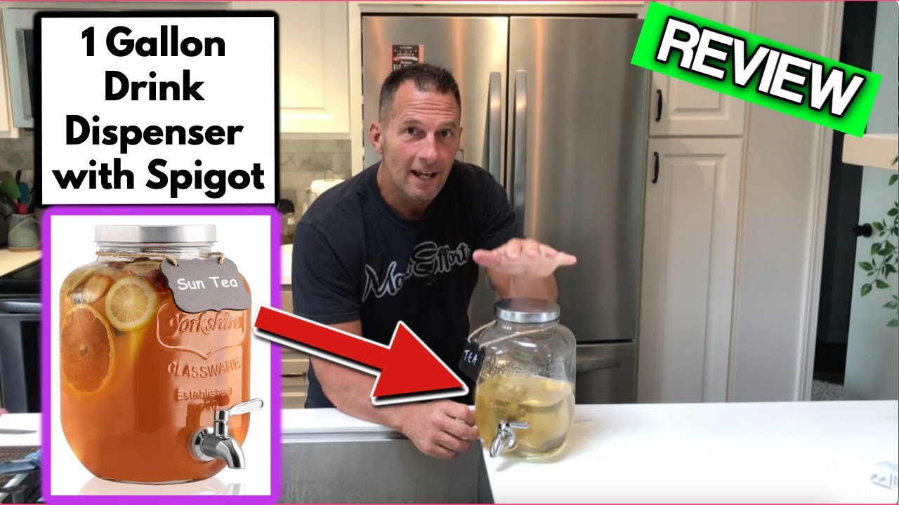 1 Gallon Drink Dispenser with Spigot 304 Stainless Steel &ndash; 100Leakproof Glass Sun Tea Jar with Anti