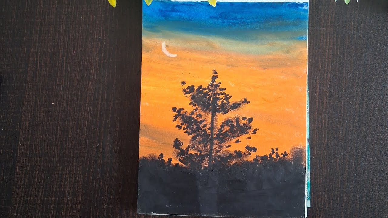 Relaxing paiting🌸#landscapedrawing #artandcraft #oilpastel #acrylicscenery #easypanting #art #art
