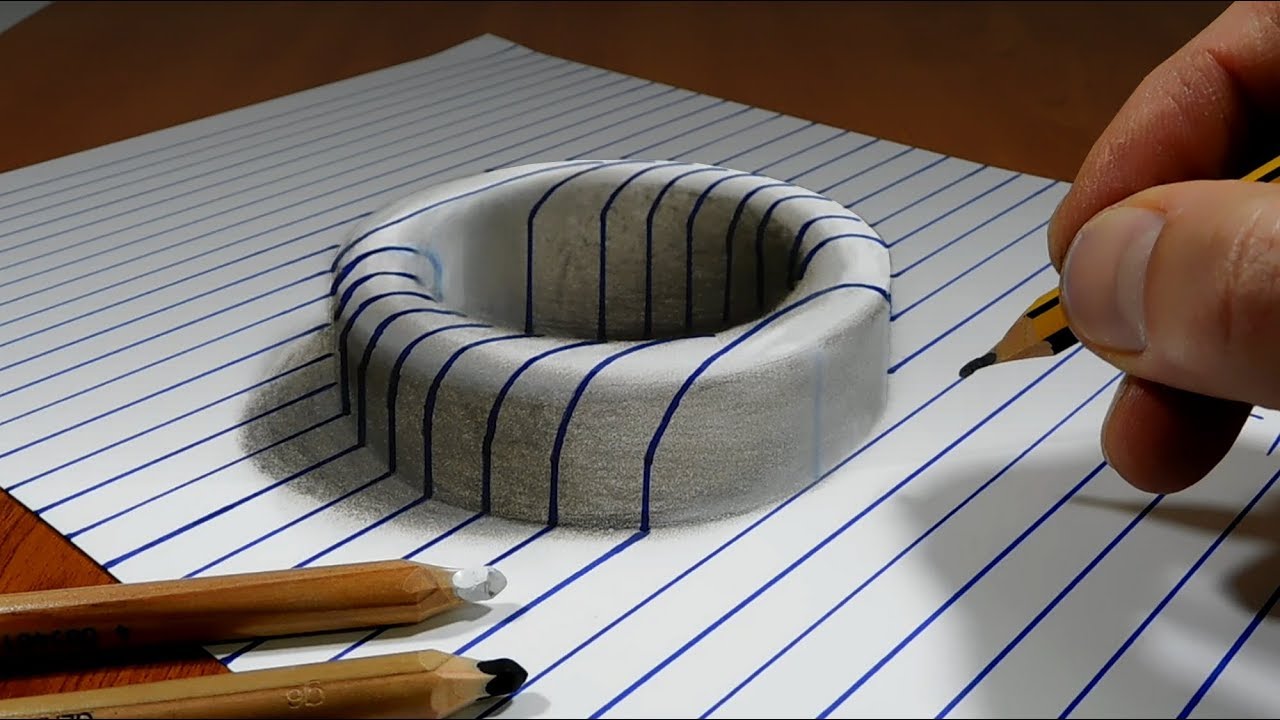 Draw a Round Hole on Line Paper   3DTrick Art