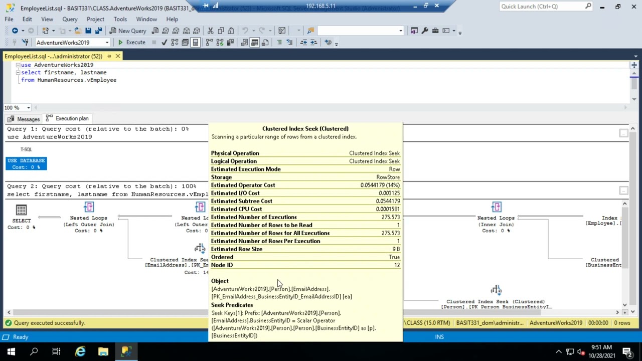 Viewing SQL Server query execution plans
