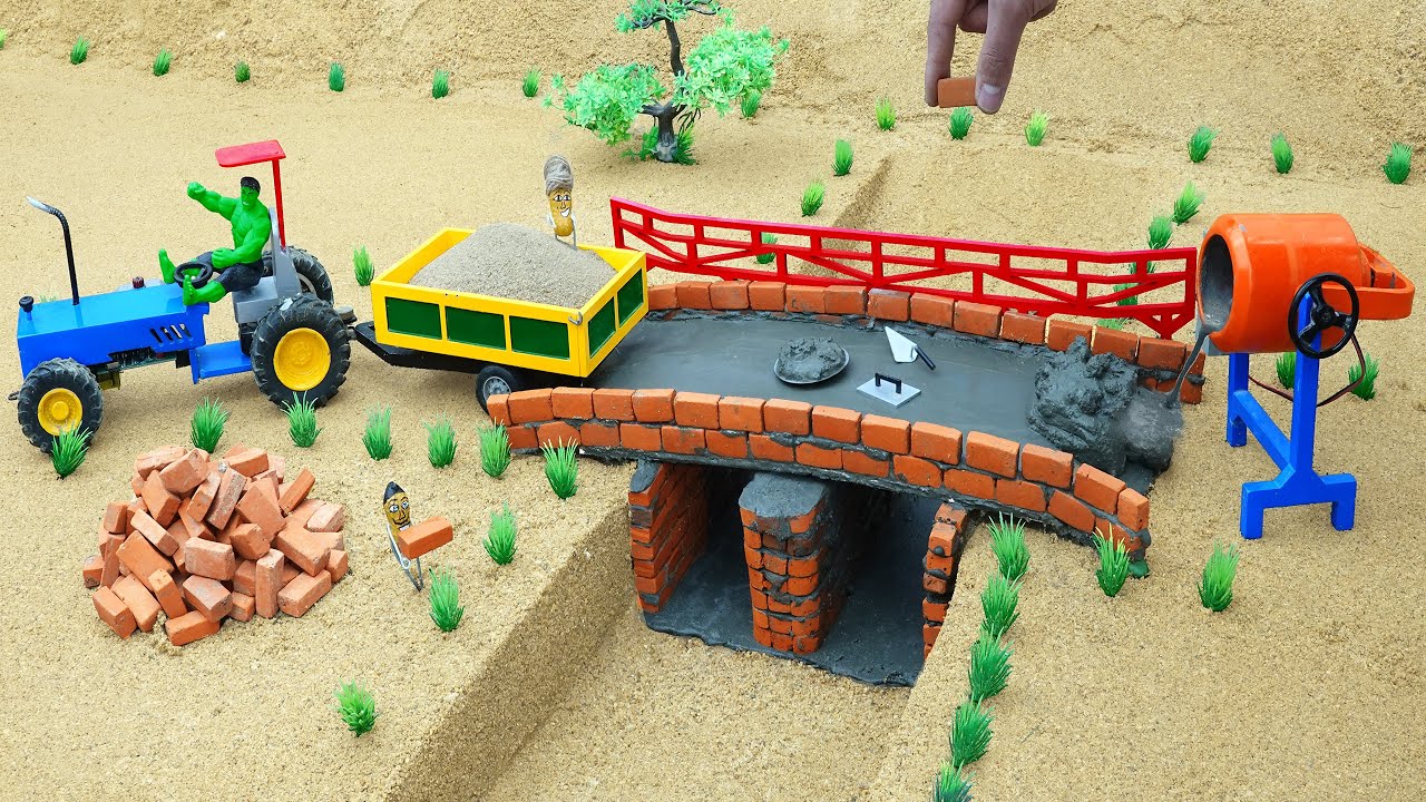 DIY RC Tractor & Science Experiments Builds a Mini Concrete Bridge | Science Project