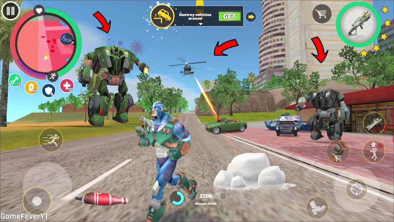 Rope Hero Vice Town - (Rope Hero Fight Green Car Robot and Tanker) Rope Hero with Buffalo Car - HD