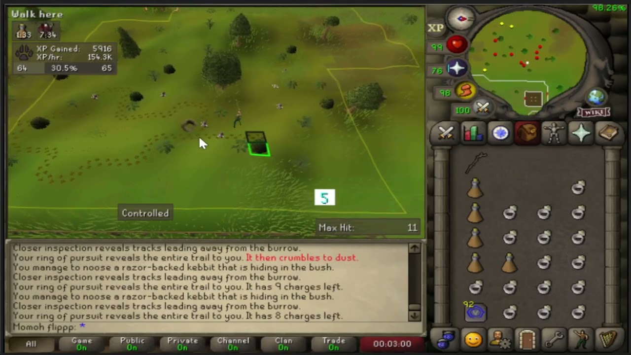 Efficient Razor Back Kebbits(Fastest hunter training method from 49-73 in 4 1/2 hours)(140k+xp)