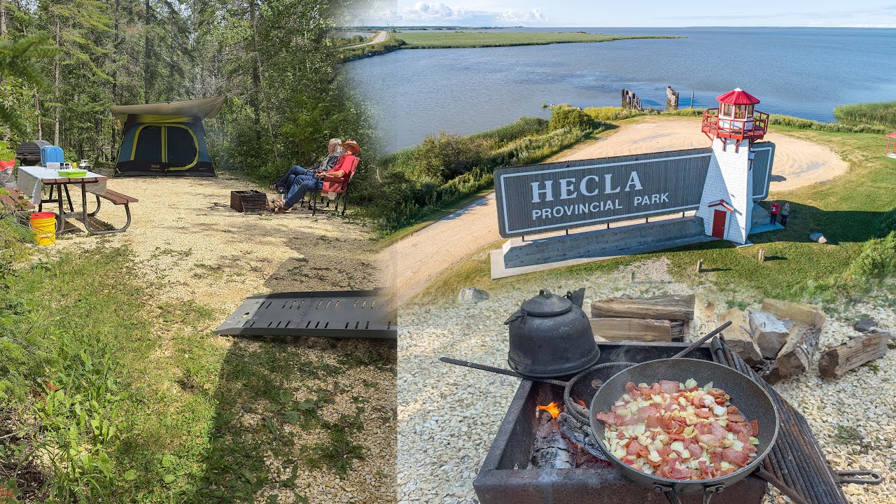 Epic Camping 🏕️ Adventure at Hecla Provincial Park A Day of Drone Footage, Tent Setup, BBQ Delights