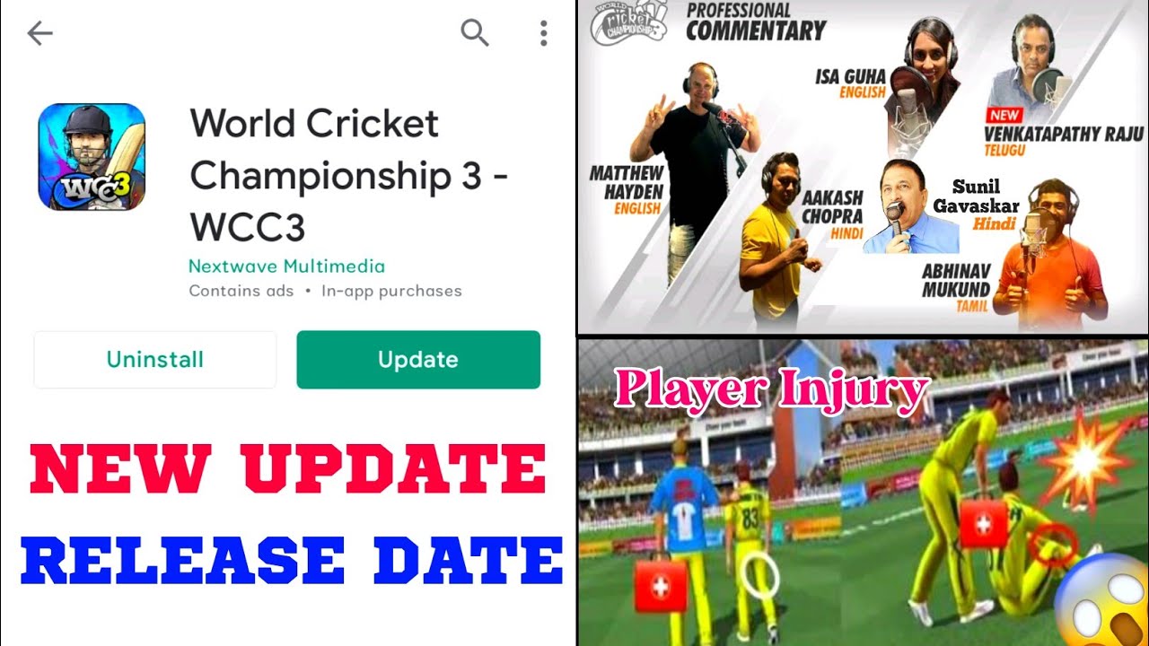 Wcc3 New Update Release Date || Sunil Gavaskar Commentary ,New Stadiums ,Player Injury ,Pitch Report