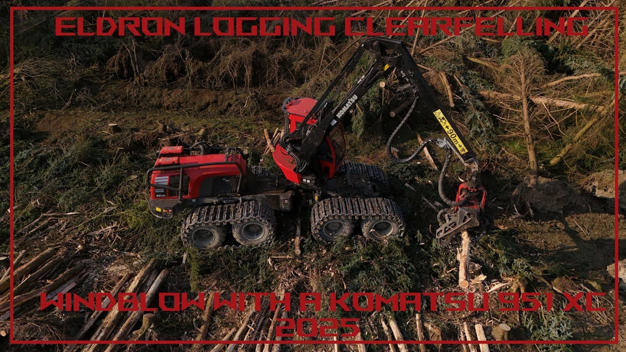 Eldron Logging Clearfelling Windblow With A Komatsu 951 XC 2025