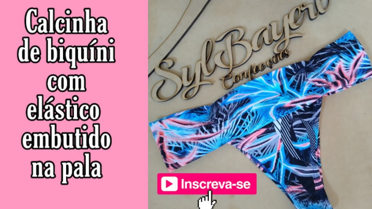 Calcinha de biquíni com elástico na pala embutida.