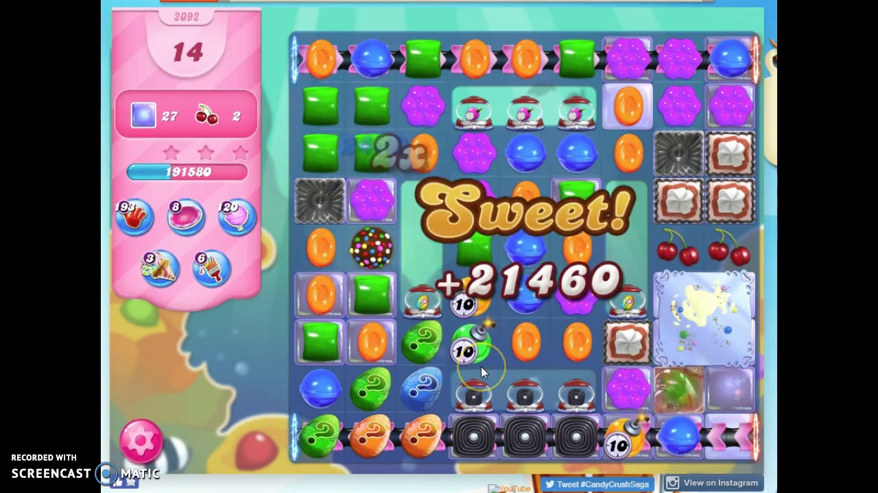 Candy Crush Level 2092 Audio Talkthrough, 1 Star 0 Boosters