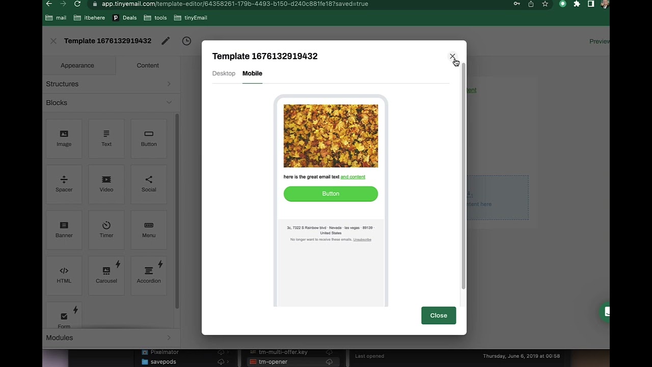 Testing Embedded links in your tinyEmail template