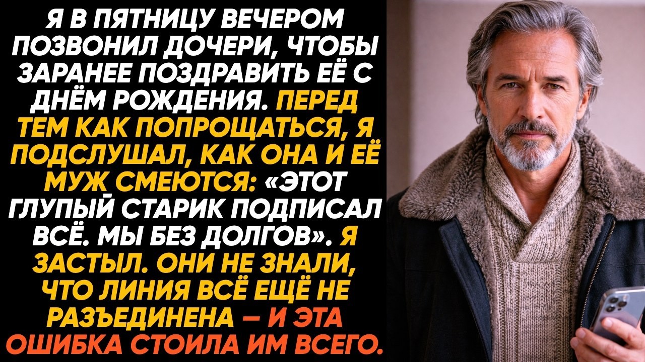 Перед тем как отключиться, я услышал, как дочь и зять смеются: «Старый дурак всё на нас подписал»...