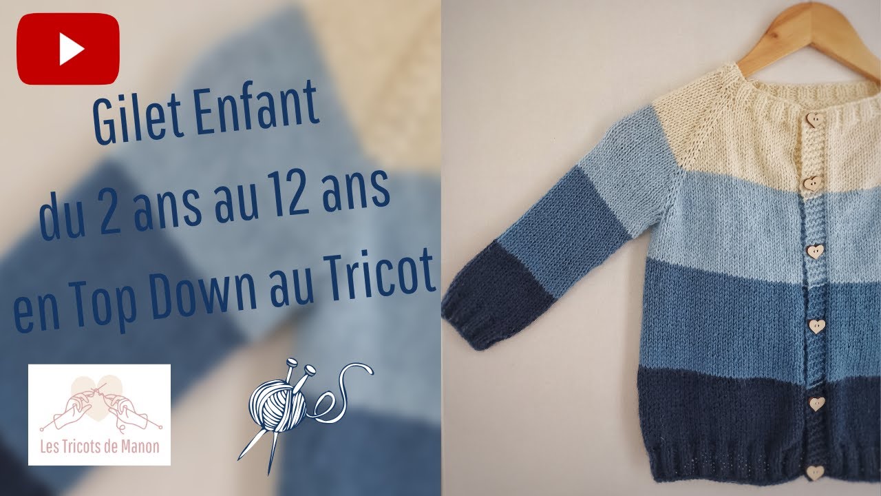 Gilet enfant en Top down de la taille 2 ans à 12 ans au Tricot