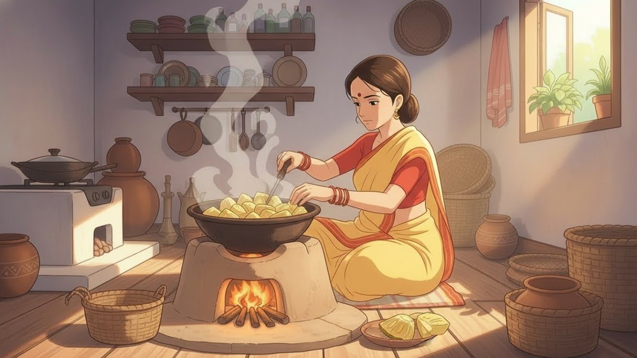Village Style Jackfruit Biryani Preparation IGhibli Relaxing Cooking | Ghibli Sweet Family #ghibli 