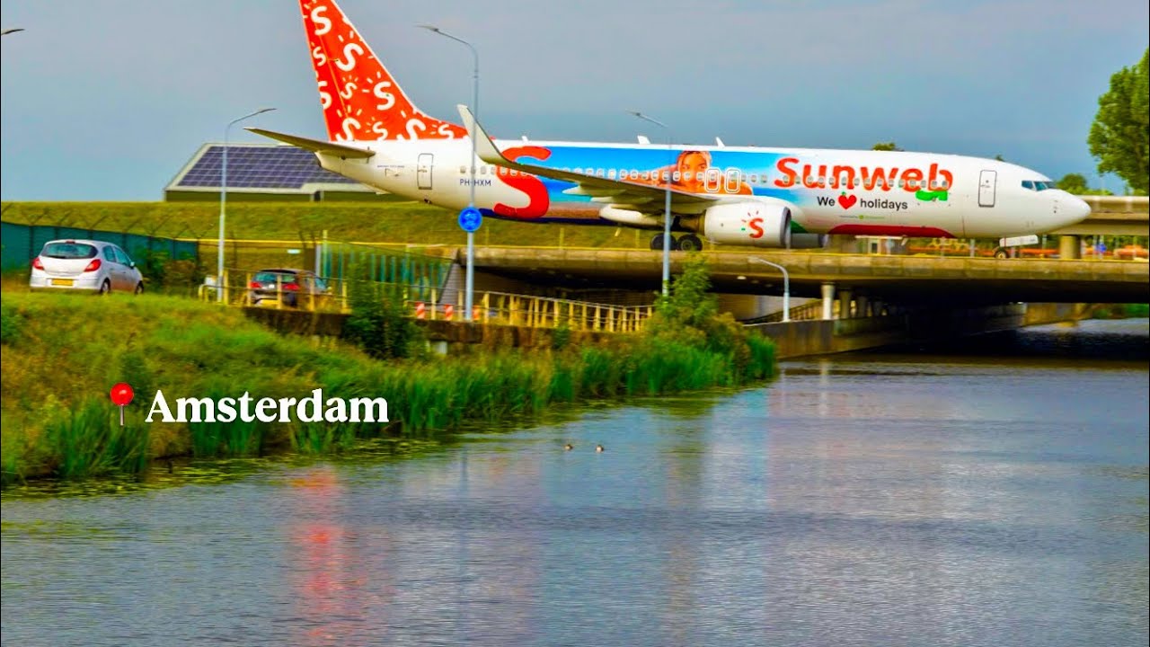 📍Amsterdam Airport Schiphzl | Close-Up View! Heavy Jets Passing Over the Bridge 