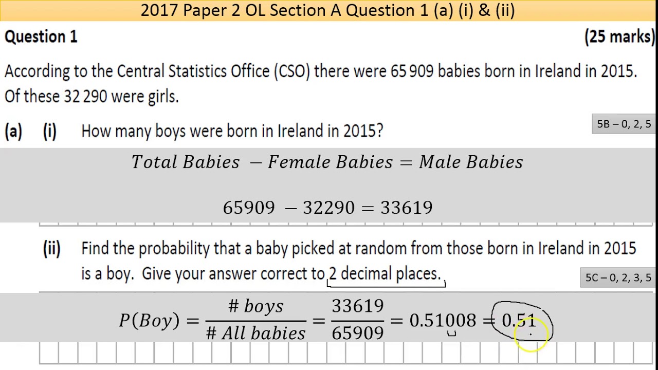 Maths screencast 2017 Paper 2 LC OL Question 1
