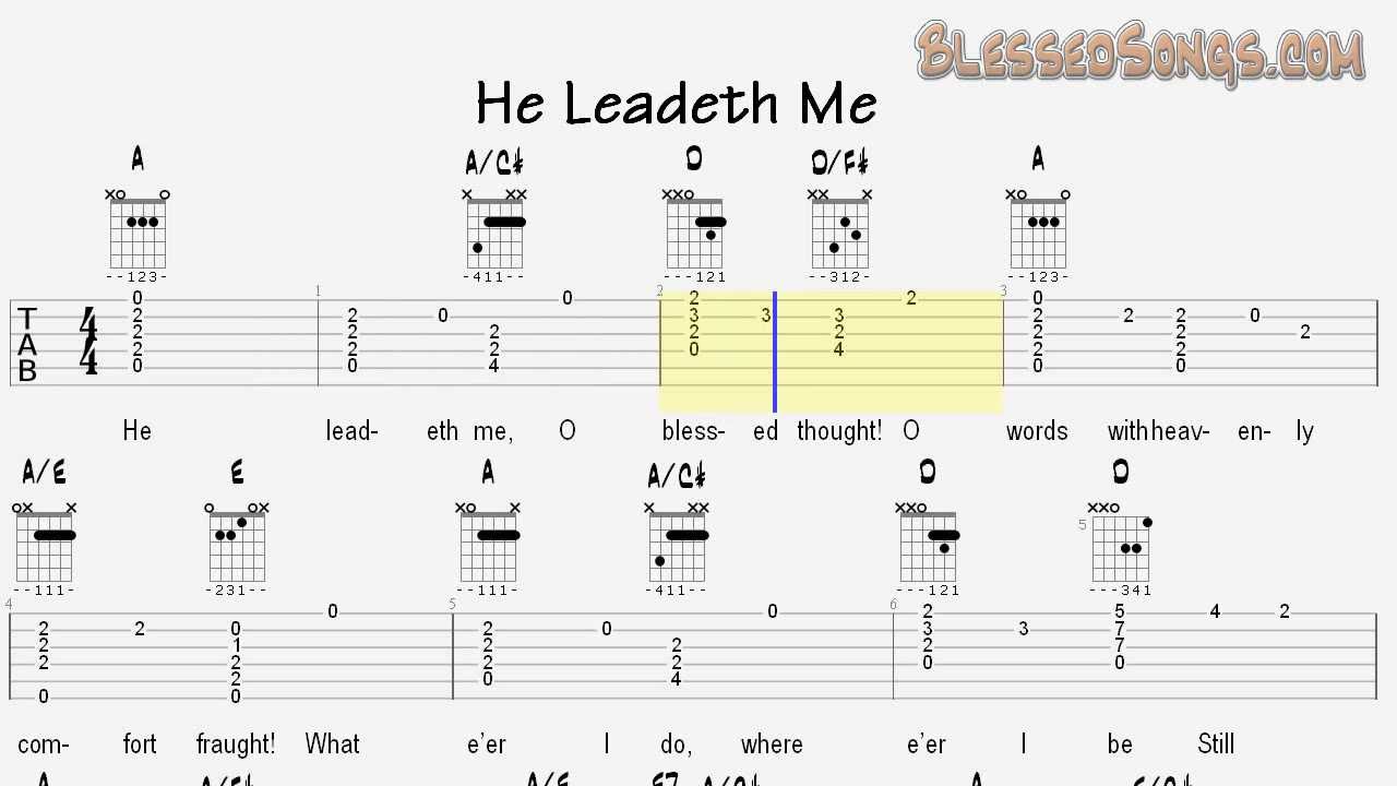 Learn Guitar Hymns - He Leadeth Me - Tablature and Chords