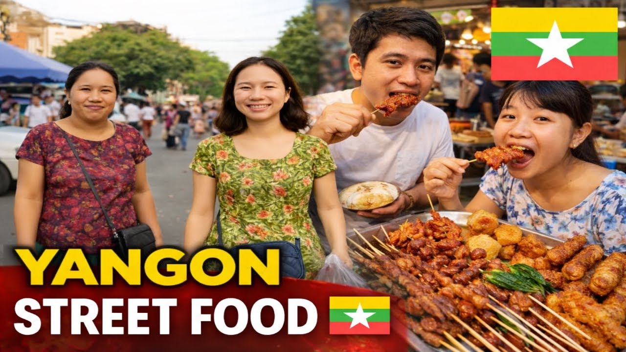 Yangon’s Bustling City Life and Street Food Scene in Myanmar 🇲🇲