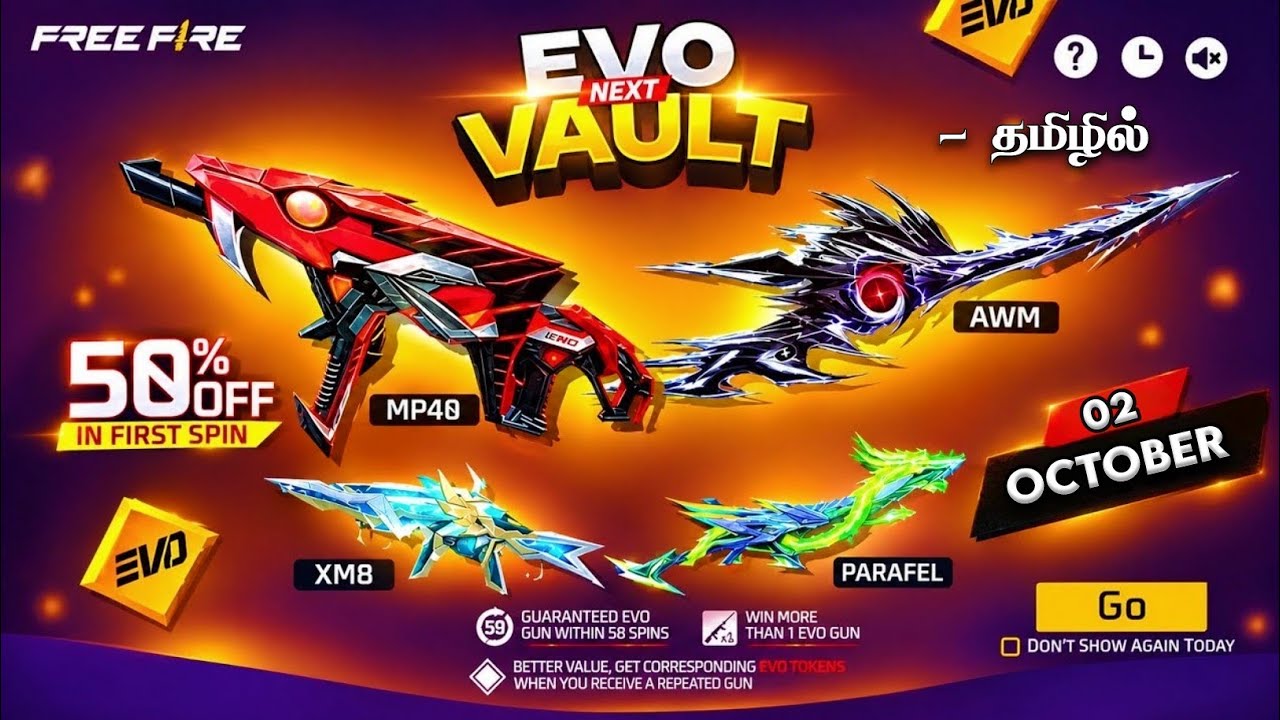 🔥 NEXT EVO VAULT EVENT FREE FIRE 🇮🇳 02 OCTOBER EVO VAULT EVENT FREE FIRE IN TAMIL | NEXT RING EVENT