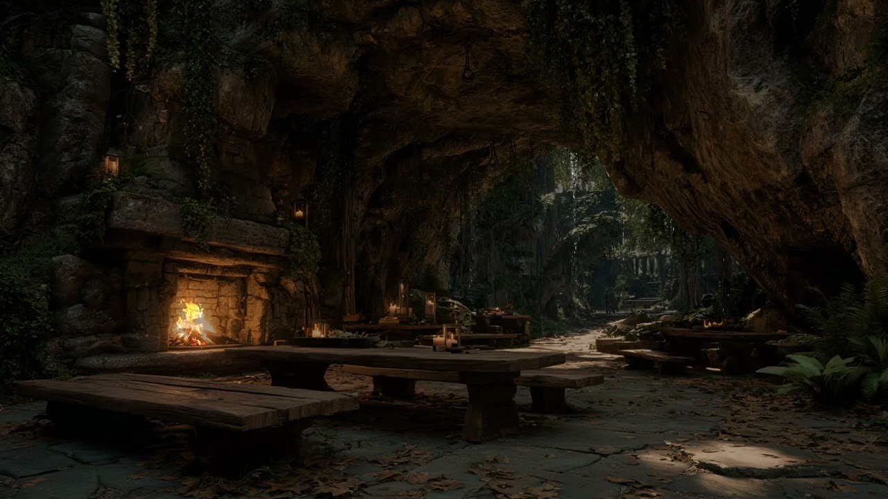 Midnight Rainstorm Echoing Through a Hidden Jungle Cave | Deep Thunder & Warm Firelight