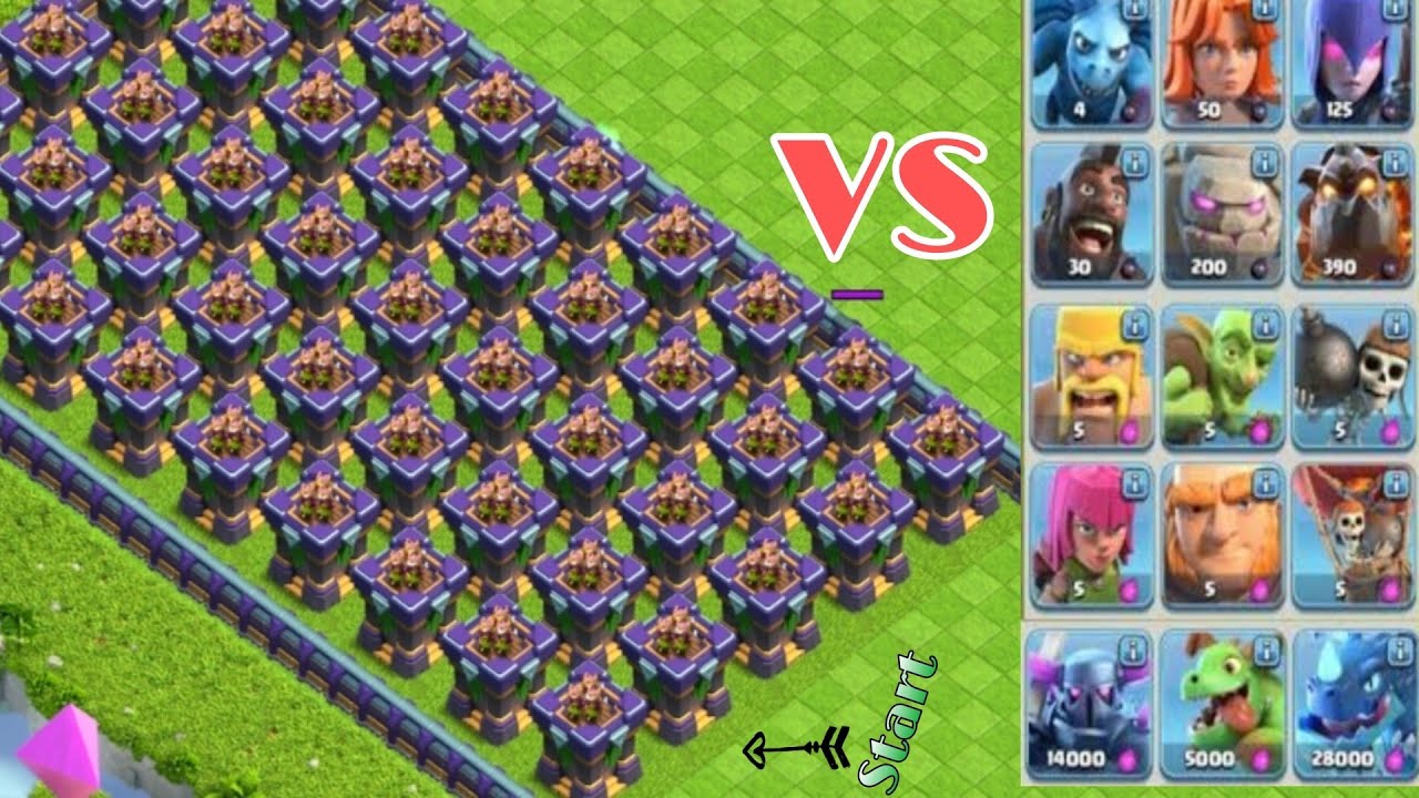 Max Level Archer Towers Foundation Vs All Max Troops (Clash of Clans)