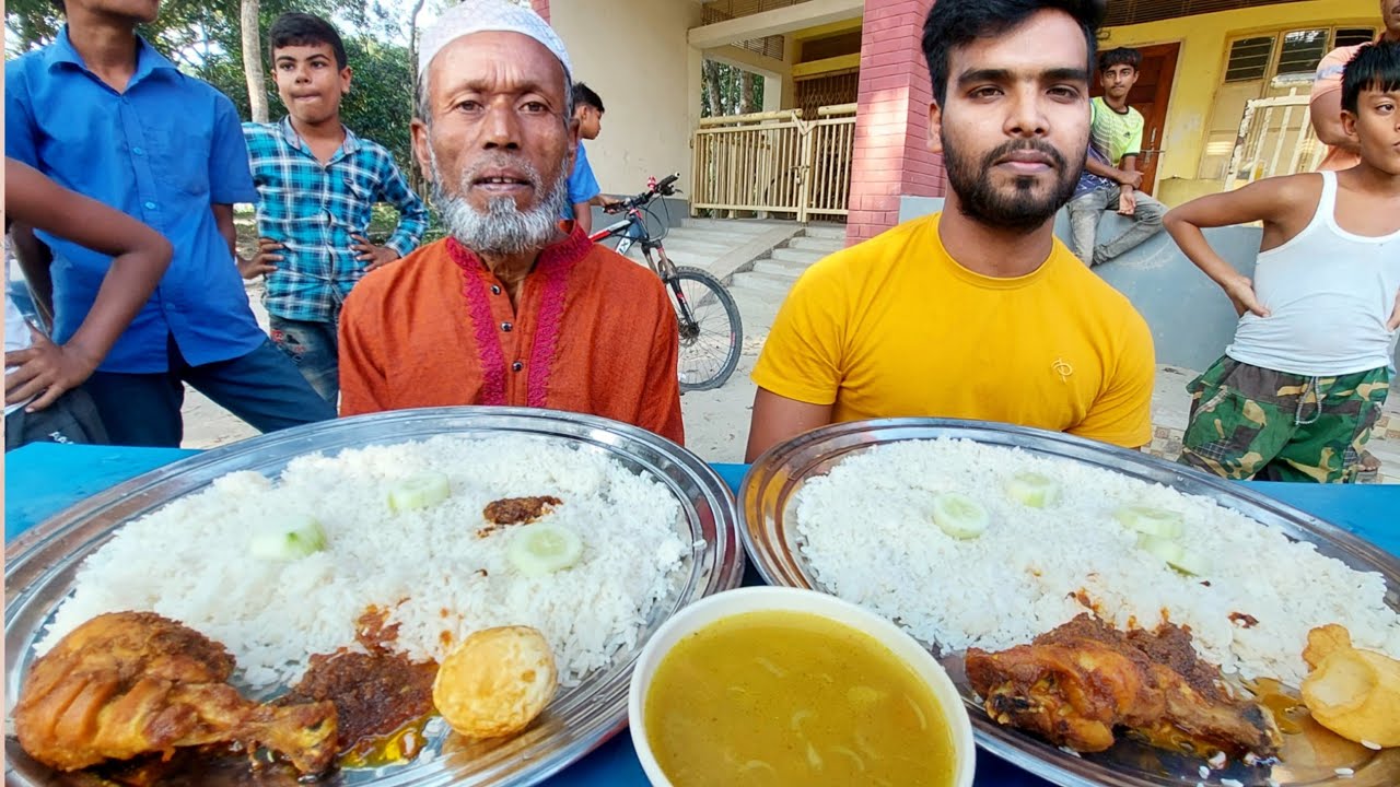 চাচা ভাতিজার মুরগীর মাংস ভূনা ডিম ডাউল আর সাদা ভাত খাওয়ার প্রতিযোগিতা🔥Chicken eating challenge  ASMR