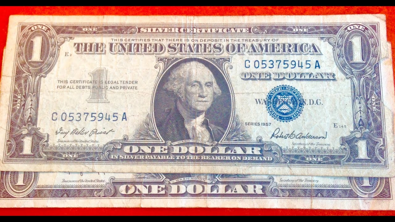 1957 Silver Certificate - US One Dollar Bill- Blue Seal